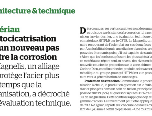 SWEELCO cité dans un article du « Le Moniteur » dans le cadre de l’utilisation d’un alliage : le Magnelis® d’ArcelorMittal