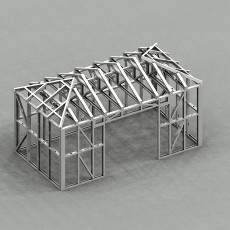 Modèle 3D de Cabanon par Sweelco Modèle 3D de la structure métallique d'un cabanon par Sweelco. Détails des cadres et renforts.